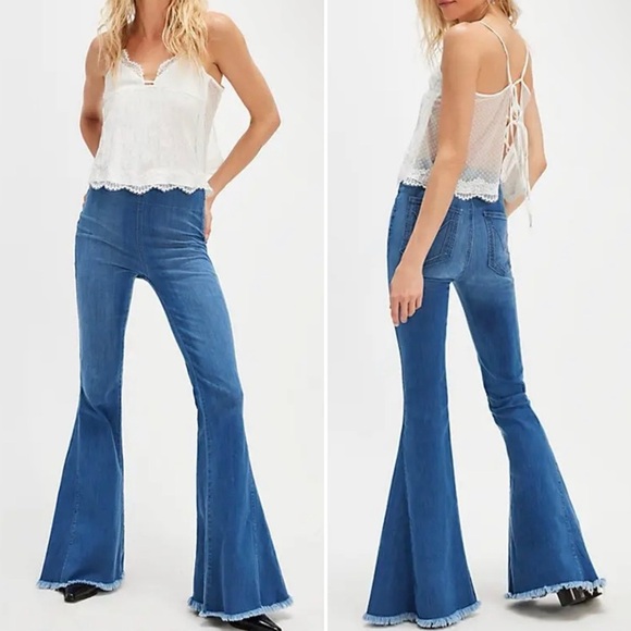 Show Me Your MuMu Berkeley Bells Flare Jeans Small pull-on high rise long tall - Picture 1 of 14